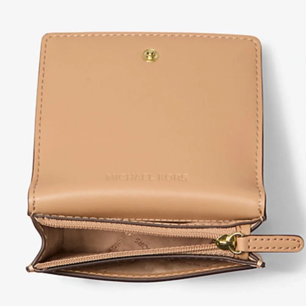 MICHAEL KORS Carson Small Metallic Pebbled Leather Wallet Pale Gold  NWT